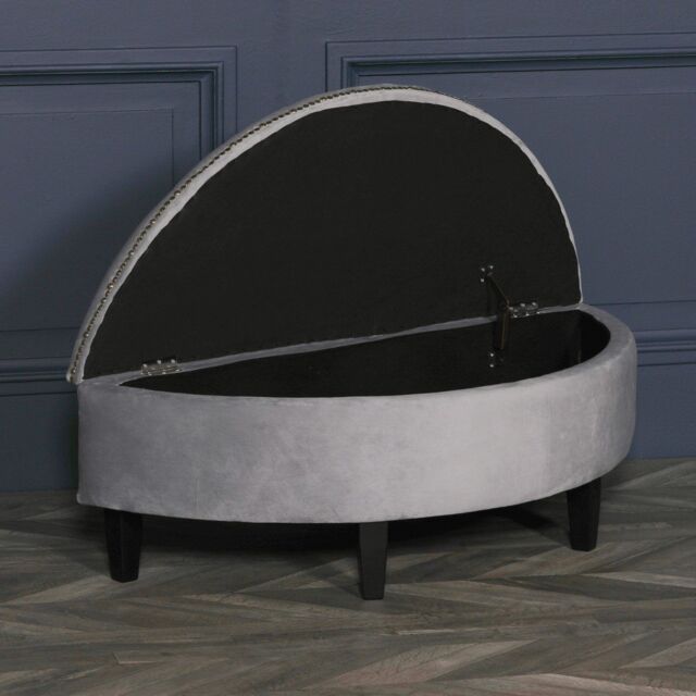Glasstone Grey Velvet Storage Pouf Ottoman - image 1