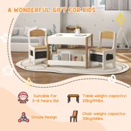 HOMCOM 3-Piece Kids Table & Chair Set for Nursery, Playroom, Classroom in Natural - thumbnail 5
