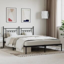 Berkfield Home Metal Bed Frame with Headboard Black 180x200 cm Super King - thumbnail 1