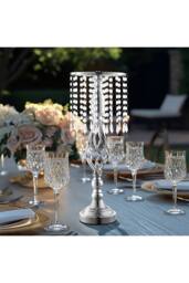 H&O Direct Silver Metal Crystal Spiral Shape Vase Ornaments Wedding Table Centerpiece - thumbnail 1