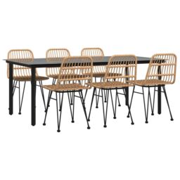 Berkfield Home 7 Piece Garden Dining Set Poly Rattan in Brown - thumbnail 3