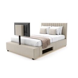 X Rocker Maisie Velvet Upholstered TV Bed with Media Storage & LED Lights in Beige - Size: Double - thumbnail 5