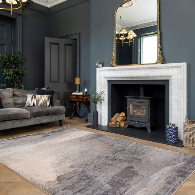 Kukoon Abstract Design Cotton Chenille Rug Blue Teal Machine Washable in Grey - Size: 60 cm x 240 cm - image 1