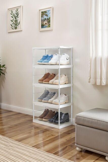 Living and Home 4-Tier Foldable Storage Cabinet Shoes Organizer with Doors in White - image 1