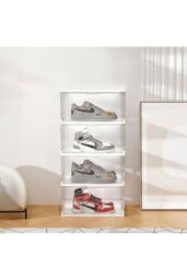 Living and Home 4-Tier Foldable Storage Cabinet Shoes Organizer with Doors in White - thumbnail 5