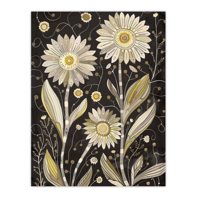 "Artery8 Dark Daisy Flowers Artwork Rustic Floral Quirky Wall Art Print in Black - Size: W24"" x H32""" - image 1