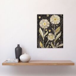 "Artery8 Dark Daisy Flowers Artwork Rustic Floral Quirky Wall Art Print in Black - Size: W24"" x H32""" - thumbnail 4