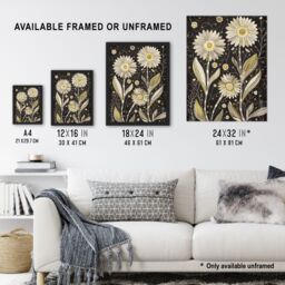 "Artery8 Dark Daisy Flowers Artwork Rustic Floral Quirky Wall Art Print in Black - Size: W24"" x H32""" - thumbnail 3