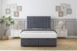 "Sloomy Kingsley Plush Ottoman Bed Set With 54"" Floor Standing Headboard in Dark Grey - Size: Small Double" - thumbnail 1