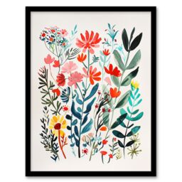 "Artery8 Spring Wildflowers Bright Abstract Watercolour Framed Art Print - Size: W12"" x H16""" - thumbnail 1