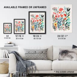 "Artery8 Spring Wildflowers Bright Abstract Watercolour Framed Art Print - Size: W12"" x H16""" - thumbnail 3