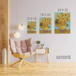 "Artery8 Vase with Twelve Sunflowers Van Gogh Vintage Canvas Wall Art in Blue - Size: W24"" x H32""" - thumbnail 4