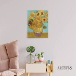 "Artery8 Vase with Twelve Sunflowers Van Gogh Vintage Canvas Wall Art in Blue - Size: W24"" x H32""" - thumbnail 3