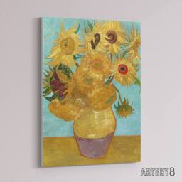 "Artery8 Vase with Twelve Sunflowers Van Gogh Vintage Canvas Wall Art in Blue - Size: W24"" x H32""" - thumbnail 2