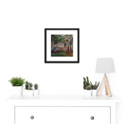 Artery8 Gauguin The Large Tree Tahiti Painting 8X8 Inch Square Wooden Framed Wall Art Print Picture with Mount in Black - thumbnail 2
