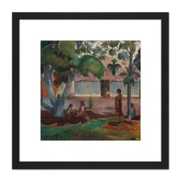 Artery8 Gauguin The Large Tree Tahiti Painting 8X8 Inch Square Wooden Framed Wall Art Print Picture with Mount in Black - thumbnail 1