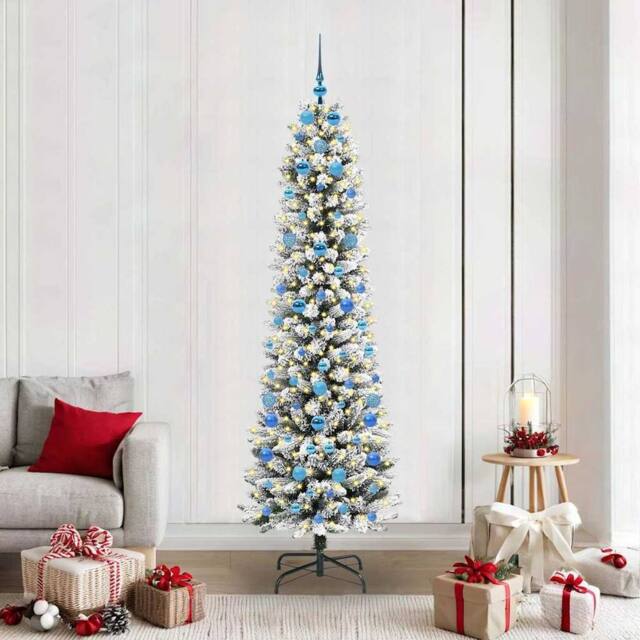 Berkfield Home Artificial Christmas Tree with 300 LEDs Green & white 210 cm - image 1