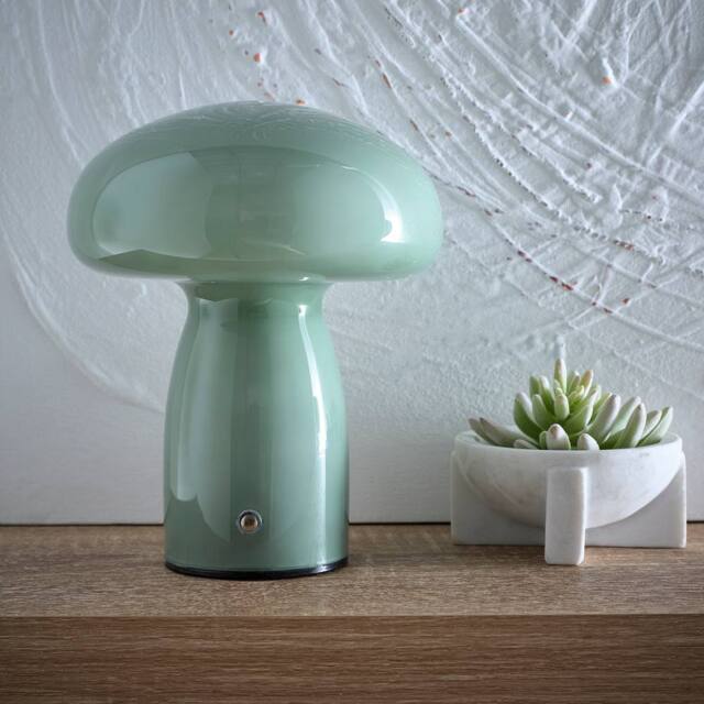 K LIVING Cory Green Glass Mushroom Shape Recharge LED Lamp - image 1