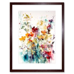 "Artery8 Wall Art Print Wild Flowers Abstract Watercolour Orange Red Purple Bright Floral Spring Field Artwork Framed 9X7 Inch - Size: W7"" x H9""" - thumbnail 1