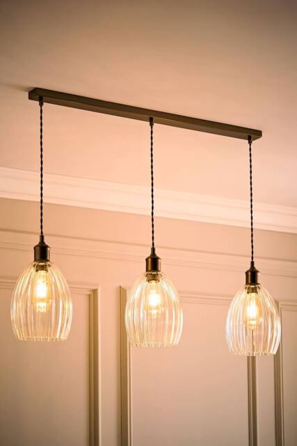 ValueLights Cheltenham Ribbed Glass Dome 3 Drop Bar Diner Ceiling Light with Bulbs in Bronze - image 1