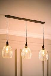ValueLights Cheltenham Ribbed Glass Dome 3 Drop Bar Diner Ceiling Light with Bulbs in Bronze