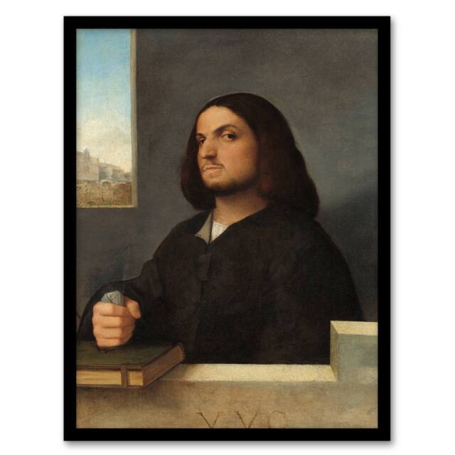 Artery8 Giorgione Portrait of a Venetian Gentleman Framed Wall Art Print in Grey - Size: A4 - image 1
