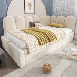 BTM Hydraulic Storage Daybed, Velvet, 90x190cm in Beige - Size: 90x190 cm - thumbnail 8