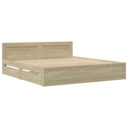 Berkfield Home Bed Frame with Headboard without Mattress Sonoma Oak 200x200 cm in Brown - thumbnail 3