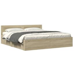 Berkfield Home Bed Frame with Headboard without Mattress Sonoma Oak 200x200 cm in Brown - thumbnail 2