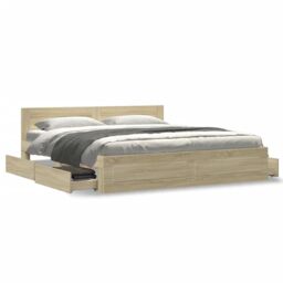 Berkfield Home Bed Frame with Headboard without Mattress Sonoma Oak 200x200 cm in Brown - thumbnail 4