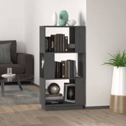 Berkfield Home Book Cabinet/Room Divider Grey 51x25x101 cm Solid Wood Pine - Size: 51 x 25 x 101 cm - thumbnail 2