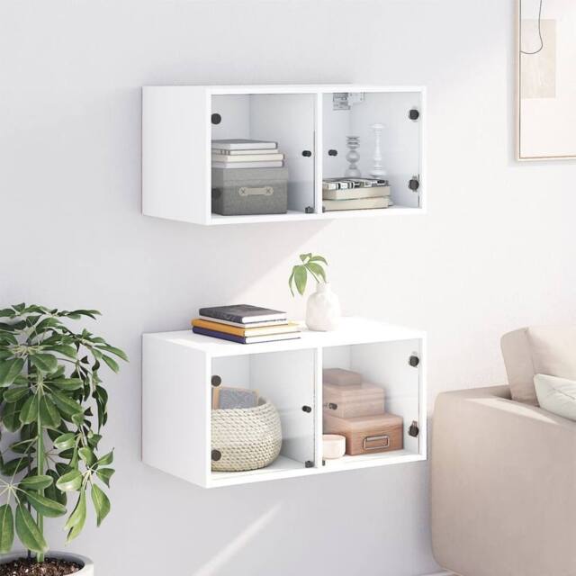 Berkfield Home Wall Cabinets with Glass Doors 2 pcs White 68.5x37x35 cm - image 1