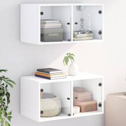 Berkfield Home Wall Cabinets with Glass Doors 2 pcs White 68.5x37x35 cm - thumbnail 2