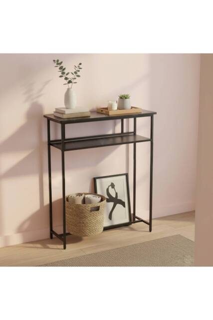 Living and Home 2-Tier Narrow Marble-Effect Console Table in Black - image 1