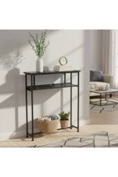 Living and Home 2-Tier Narrow Marble-Effect Console Table in Black - thumbnail 3