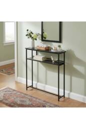Living and Home 2-Tier Narrow Marble-Effect Console Table in Black - thumbnail 2