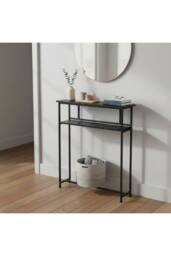 Living and Home 2-Tier Narrow Marble-Effect Console Table in Black - thumbnail 4
