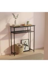 Living and Home 2-Tier Narrow Marble-Effect Console Table in Black