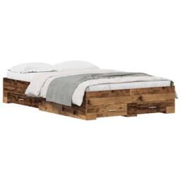Berkfield Home Durable Bed Frame with Drawers Old Wood 120x190 cm Engineered Wood in Brown - thumbnail 1