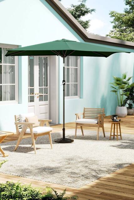 H&O Direct Rectangular Green Waterproof Parasol for Outdoor with Resin Decorative Base - image 1