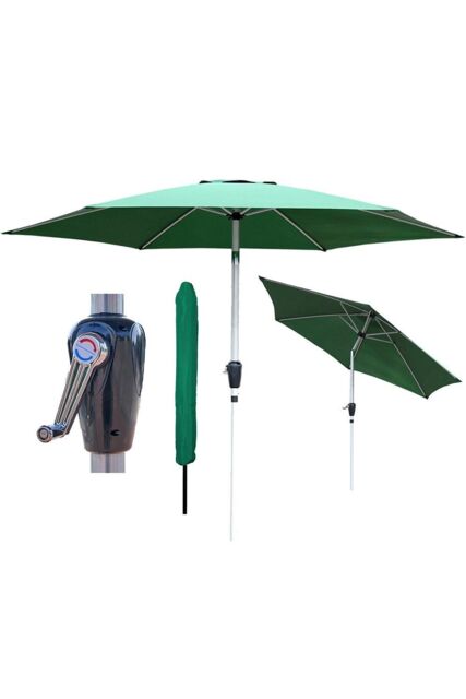 Glamhaus Green Garden Table Tilting Parasol Crank Waterproof Umbrella 2.7M - image 1