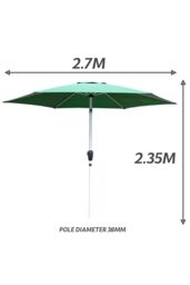 Glamhaus Green Garden Table Tilting Parasol Crank Waterproof Umbrella 2.7M - thumbnail 3