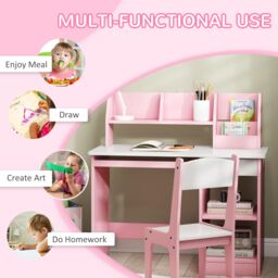 ZONEKIZ Kids Desk & Chair Set with Storage for 5-8 Years in Pink - thumbnail 5