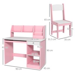 ZONEKIZ Kids Desk & Chair Set with Storage for 5-8 Years in Pink - thumbnail 3