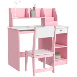 ZONEKIZ Kids Desk & Chair Set with Storage for 5-8 Years in Pink - thumbnail 2