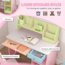 ZONEKIZ Kids Desk & Chair Set with Storage for 5-8 Years in Pink - thumbnail 4