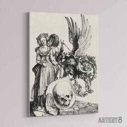 "Artery8 Coat of Arms with a Skull Albrecht Durer Canvas Wall Art Print in White - Size: W12"" x H16""" - thumbnail 2