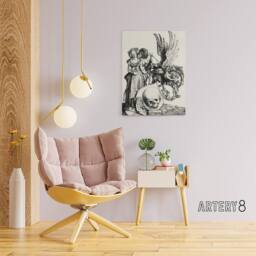 "Artery8 Coat of Arms with a Skull Albrecht Durer Canvas Wall Art Print in White - Size: W12"" x H16""" - thumbnail 3