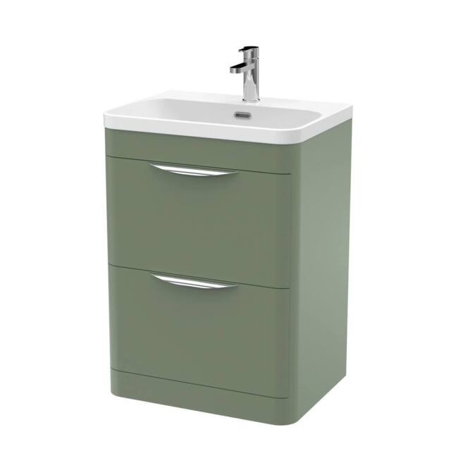 Balterley Wave 600mm Floor Standing 2 Drawer Unit & Ceramic Basin - Satin Green - image 1