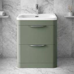 Balterley Wave 600mm Floor Standing 2 Drawer Unit & Ceramic Basin - Satin Green - thumbnail 6